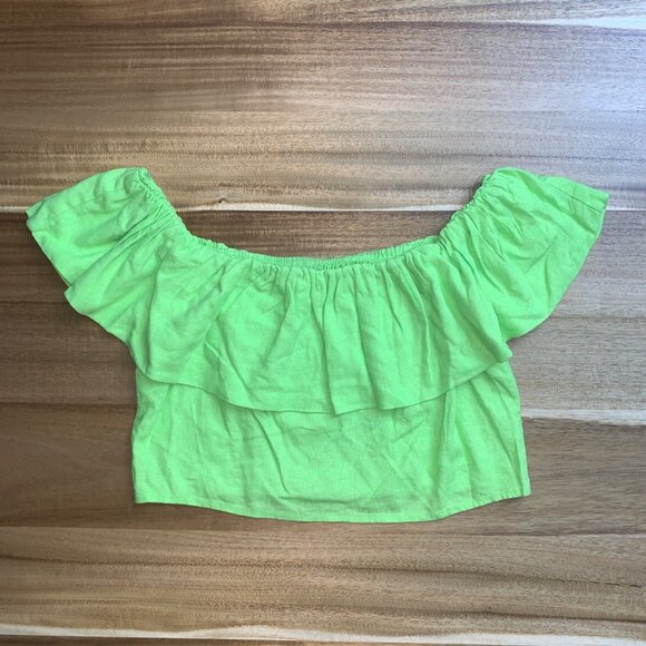 A New Day Womens Stretchy Off-Shoulder Ruffle Green Crop Top Size Large - Picture 10 of 11
